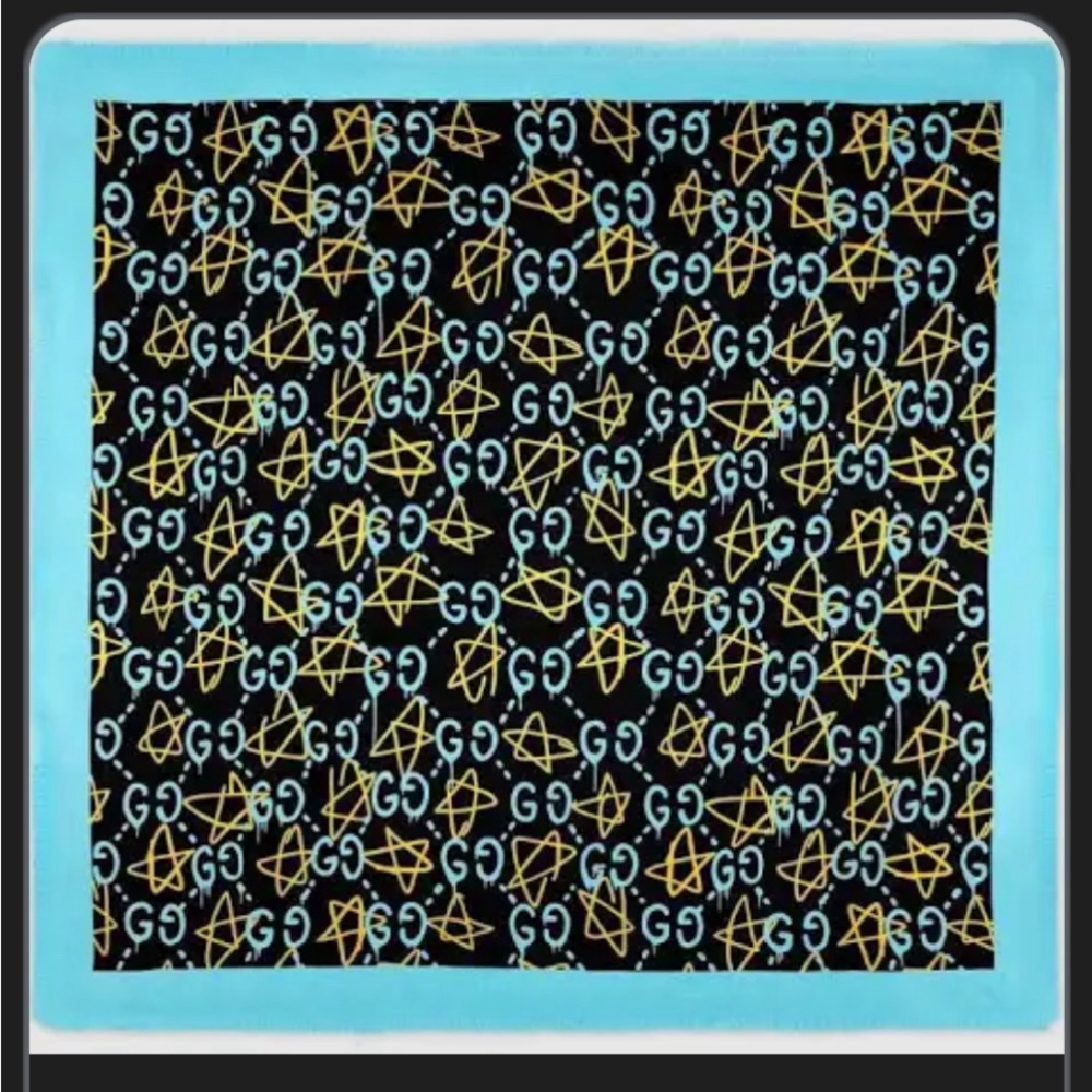 GUCCI Ghost Print Modal Silk Black Shawl Scarf